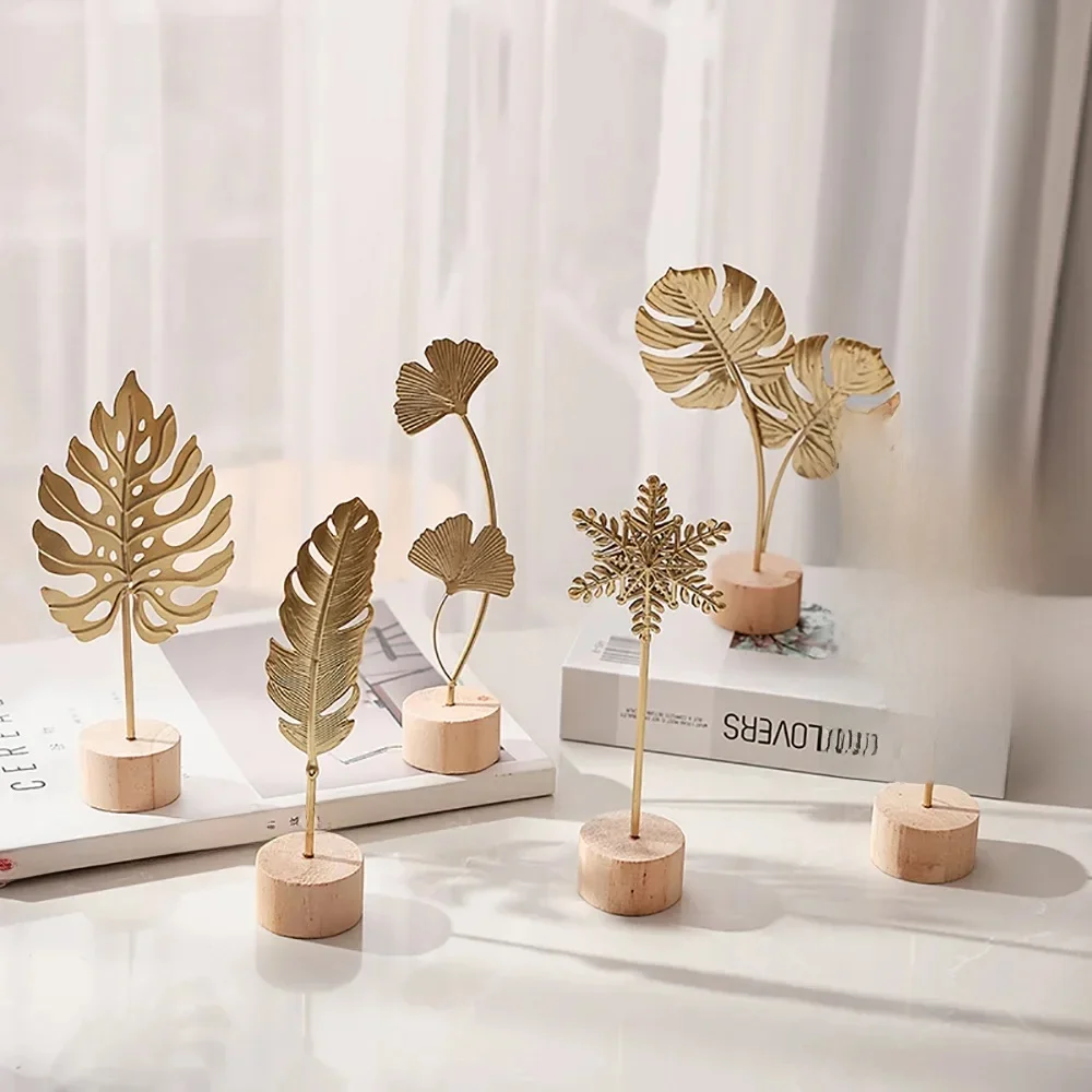 Figurines en métal, feuille de Ginkgo dorée, 1 pièce, modèle manuel, artisanat de bureau, ornements, accessoires Photo, Statues, Sculptures, décoration de maison