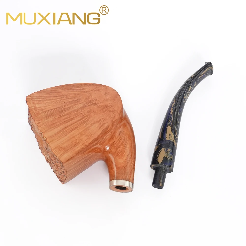 MUXIANG Solid wood pipe Heather wood tobacco pipe leather leather flame pattern pipe 20mm bowl diameter Briar wood smoking pipe