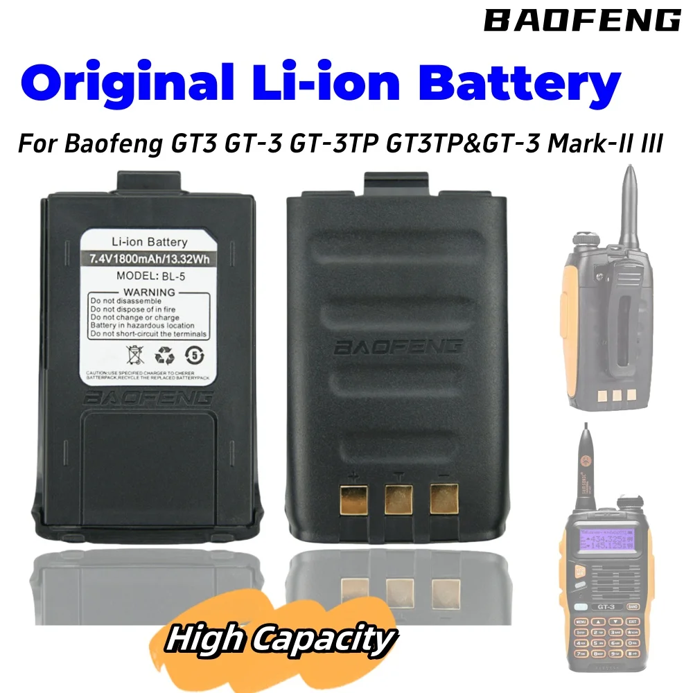 Original 7.4V 1800mAh Replacement Li-ion Battery for Baofeng GT3 GT-3 GT-3TP GT3TP >-3 Mark-II III Two Way Radio Battery