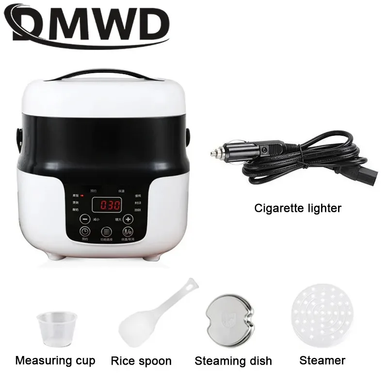 Car Rice Cooker 12V 24V 220V Car Home Dual Use Portable Soup Pot Multicooker Porridge Cooking Machine Truck Food Steamer Heater