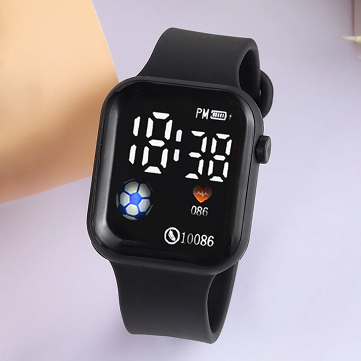 2-Piece Set, Boys' Cartoon Football Pattern Electronic Watch with Football Bracelet Set, Silicone Strap, Digital Display, Stylish and Simple, Versatile for Everyday Use, Great Gift for Back-To-School Season, Graduation Season, Birthdays, New Year, Christmas, and Other Holidays. view 4