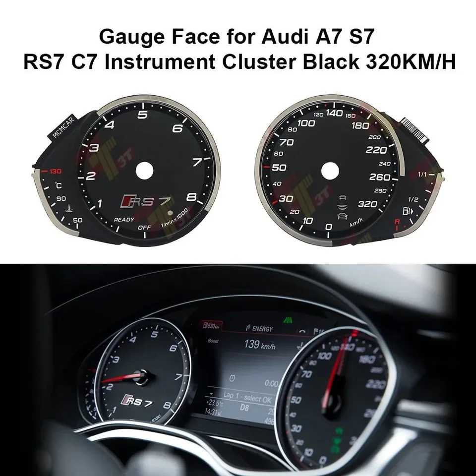 Gauge Face for Audi A7 S7 RS7 C7 Instrument Cluster Color in Black 320KM/H