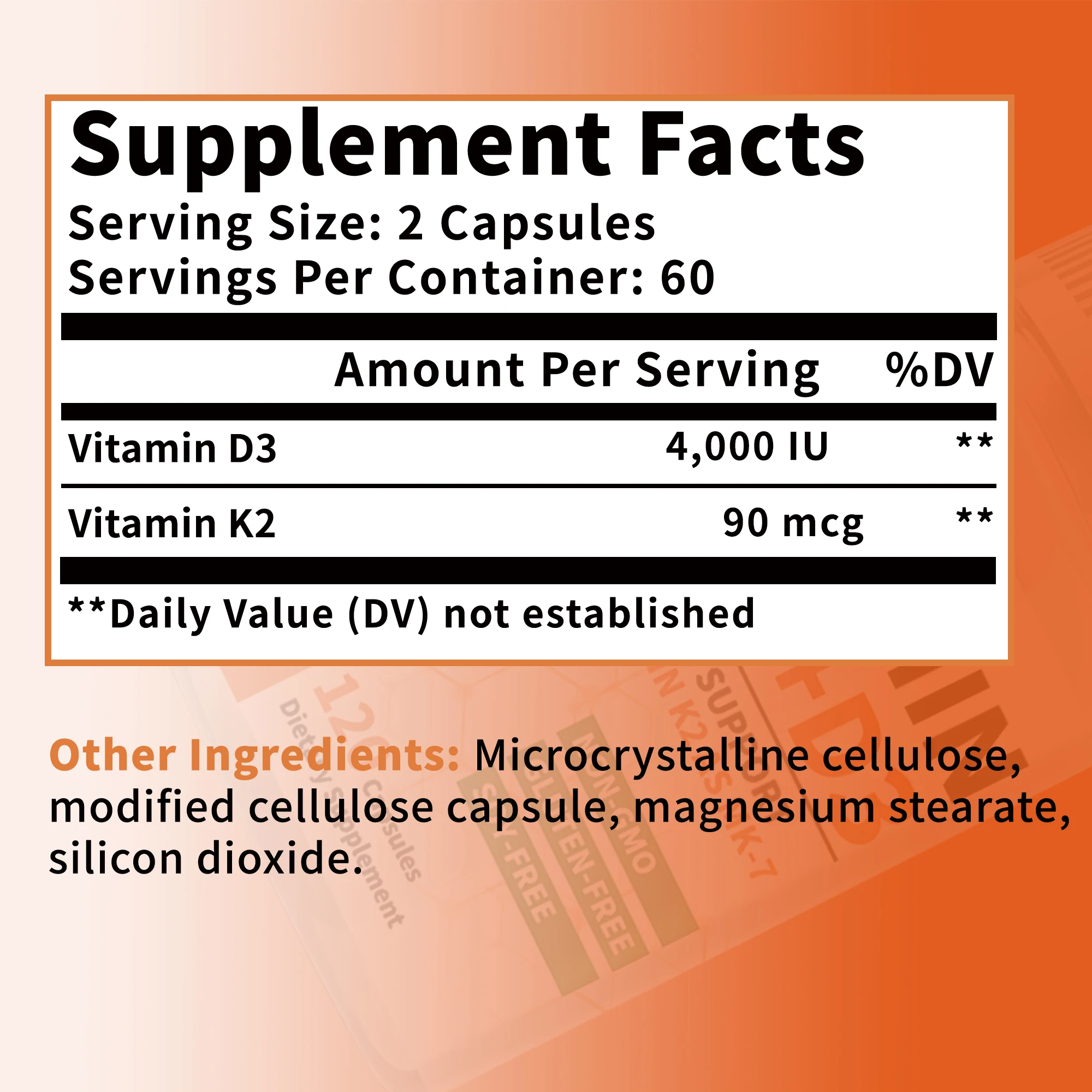 Vitamin K2+D3 - Promotes Calcium Absorption, Support Joint, Bone and Immune Health - 120 Capsules