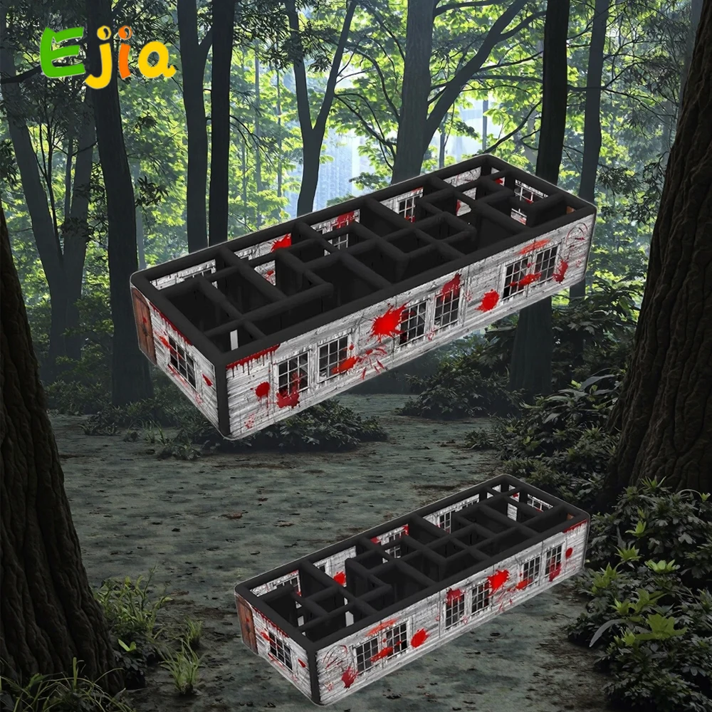 Inflatable Maze Halloween Haunted House, Outdoor Inflatable Labyrinth Maze Game, Spooky Theme with Pumpkins/Bats/Ghosts, Blower