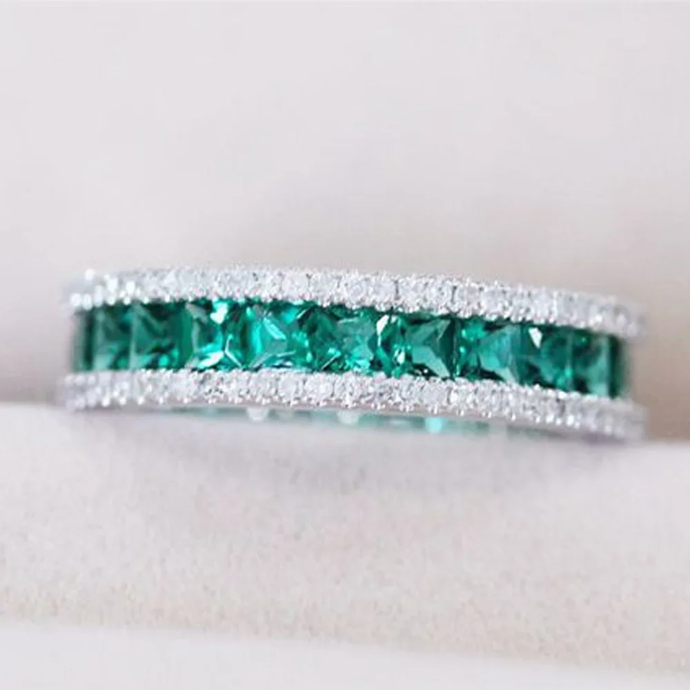 Najnowszy prosty pierścionek ze srebra próby 925 dla kobiet Klasyczny zielony biały CZ Austriacki pierścionek zaręczynowy S925 Plata Color Jewelry Lover — zdjęcie 2