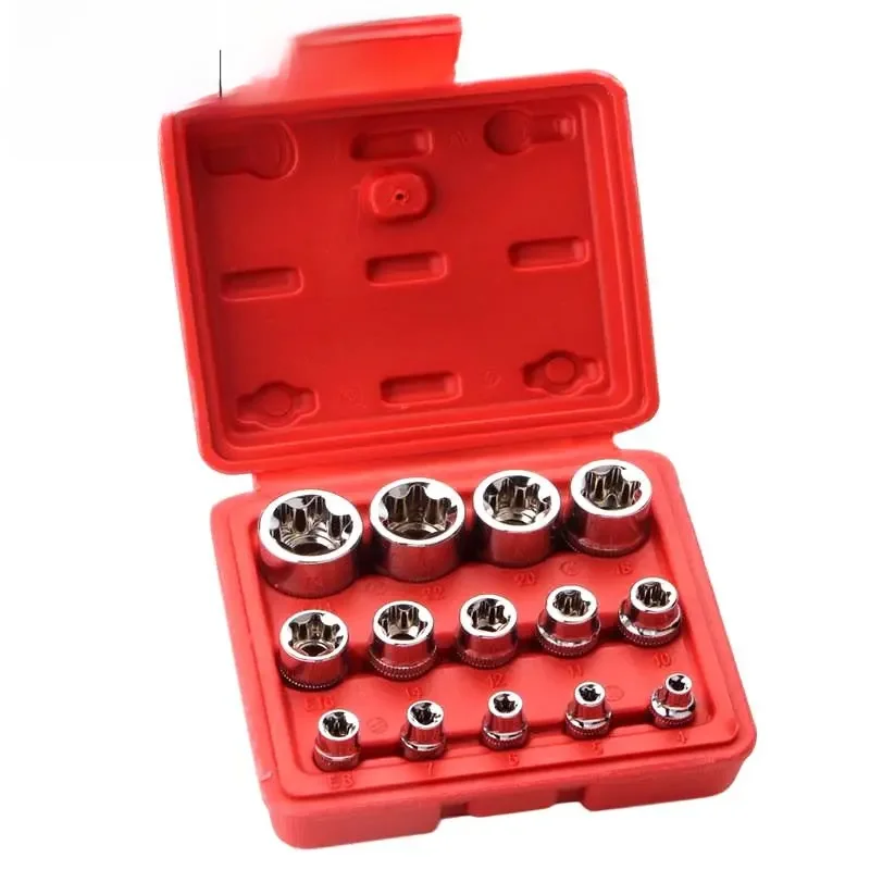 14 szt. E Torx gwiazda żeńskie końcówki wkrętaków zestaw kluczy nasadowych 1/2 "3/8" 1/4 "narzędzie do naprawy napędu E4 - E24 — zdjęcie 2