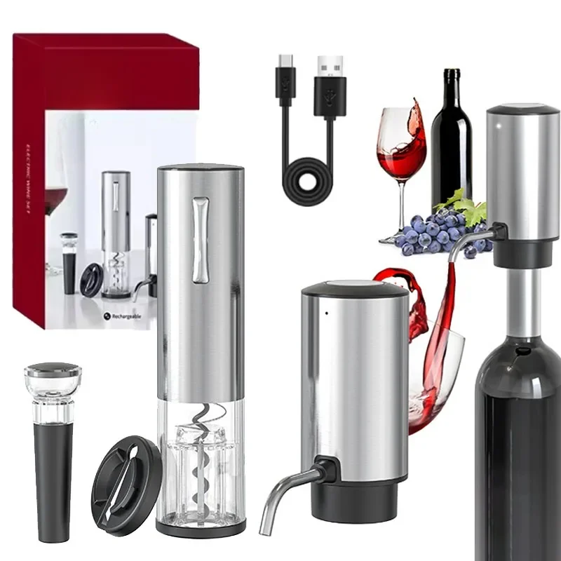 Ouvre-vin rouge électrique Rechargeable, tire-bouchon automatique, ensemble coupe-feuille, bouchon de vin, verseur de vin, cadeaux de noël