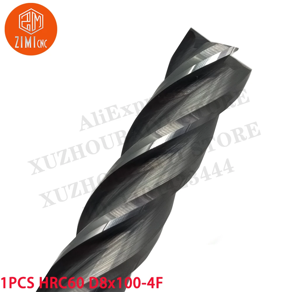 1PCS HRC60 D8X100-4F high speed steel end mill CNC tool indexable milling cutter tool HRC60 D8X100-4F metal lathe cutting tools