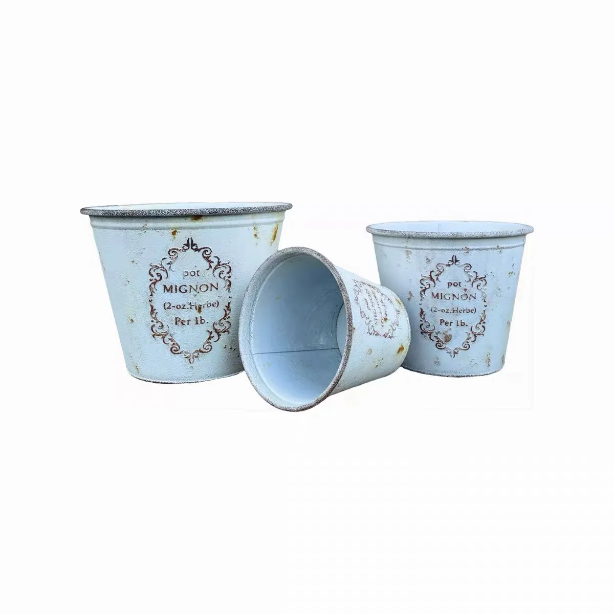 3PCS Japanese Style Vintage Metal Plant Pots Set, Distressed Iron Flower Planters with Drainage Holes for Succulents Garden Balc