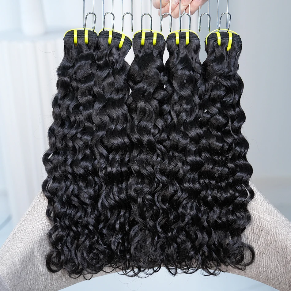 

Water Wave 100% Unprocessed Raw Human Hair Bundles 10-30 inches Natural Color #1B Curly Wavy Raw Virgin Hair Weave Extensions