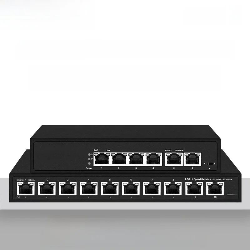 2.5G PoE Ethernet Switch Desktop 4/8*10/100/1000M PoE Ports Slot 100W 2*2.5G RJ45 Ports Plug & Play