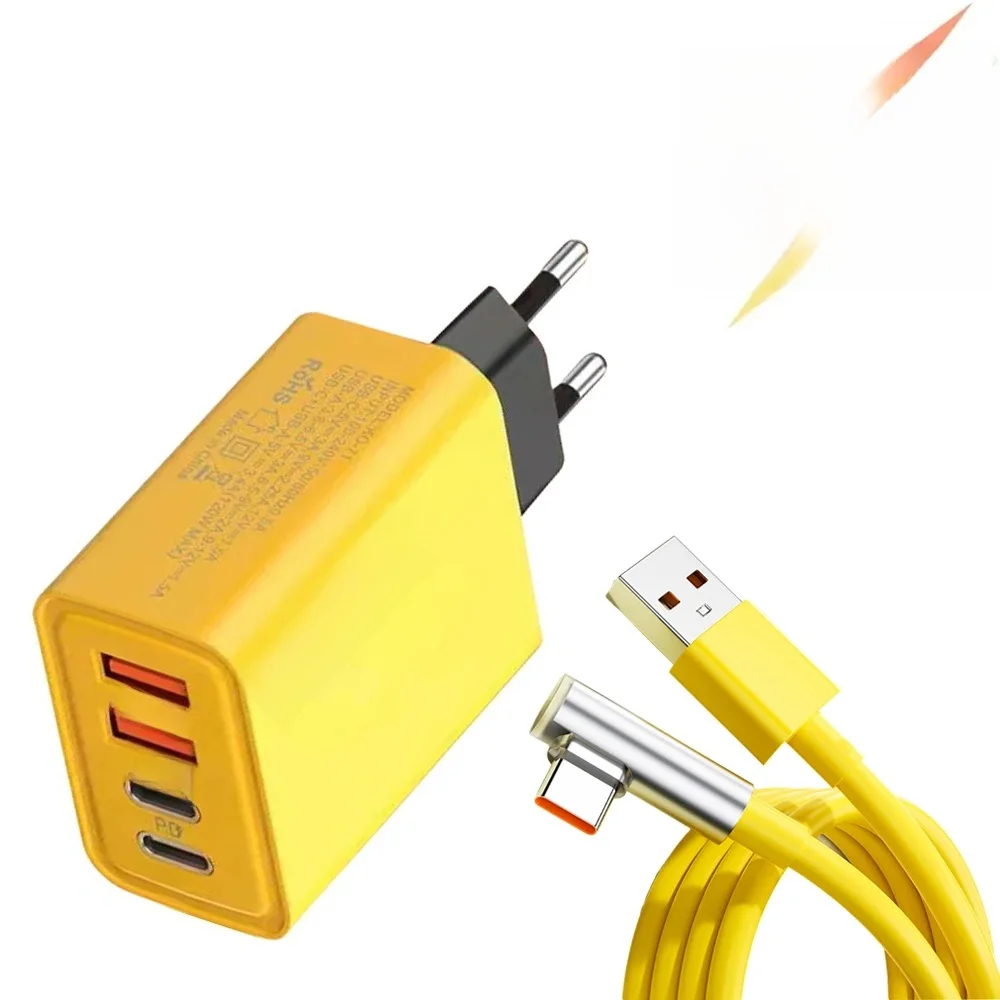 120W Fast Charger 4 Ports Type-C Quick Charge 3.0 Phone Adapter EU/US Plug 6A Fast Charging Cable For Samsung iPhone Xiaomi OPPO