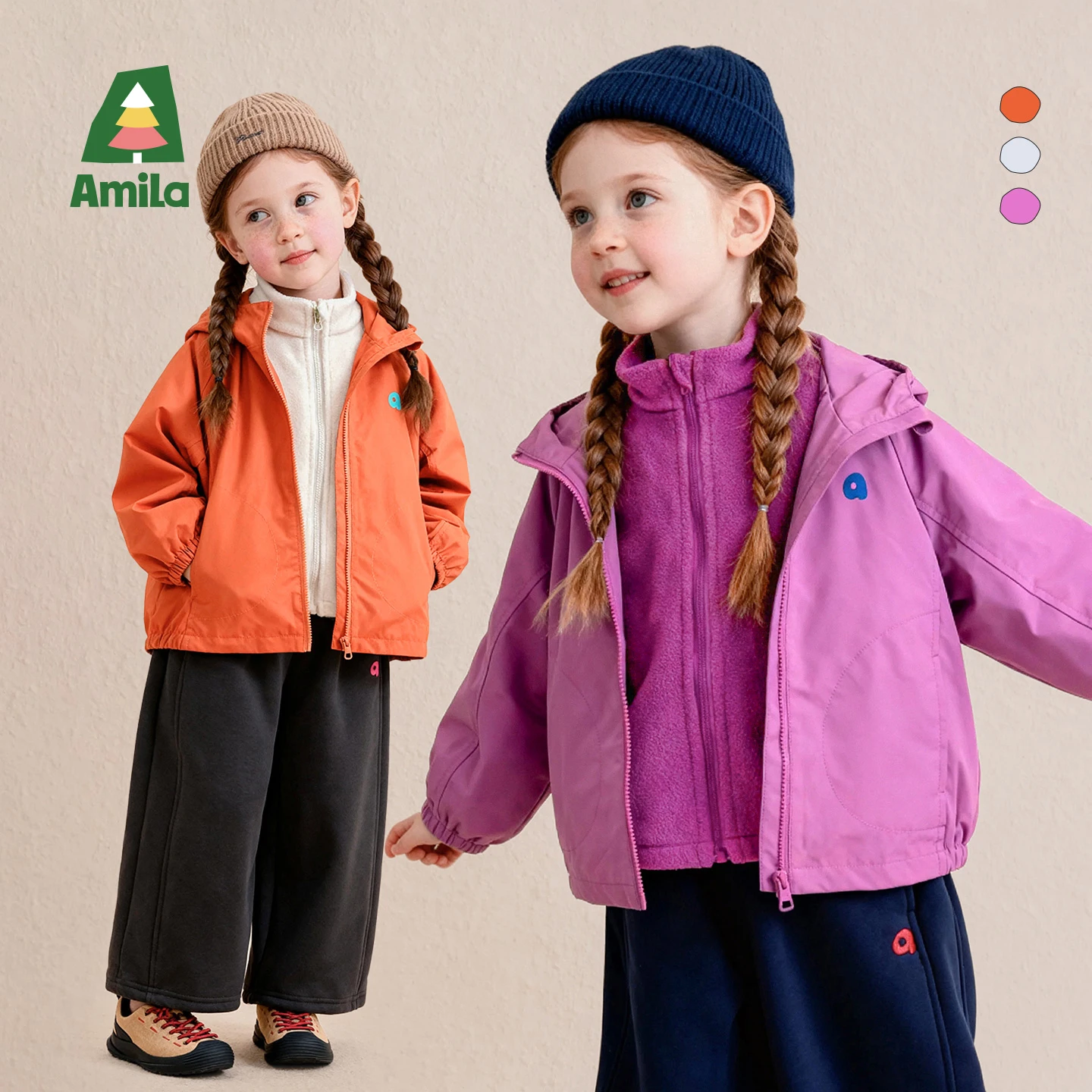 Amila 2026 Winter Kids New Arrival Lightweight Cotton Filled Hooded Zipper Coat DuPont Three Proof Fabric Fleece Lining Thermal