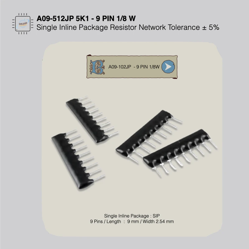 10PCS/ Lot NEW A09-512JP 5K1 - 9 PIN 1/8 W Single Inline Package Resistor Network Tolerance ± 5%