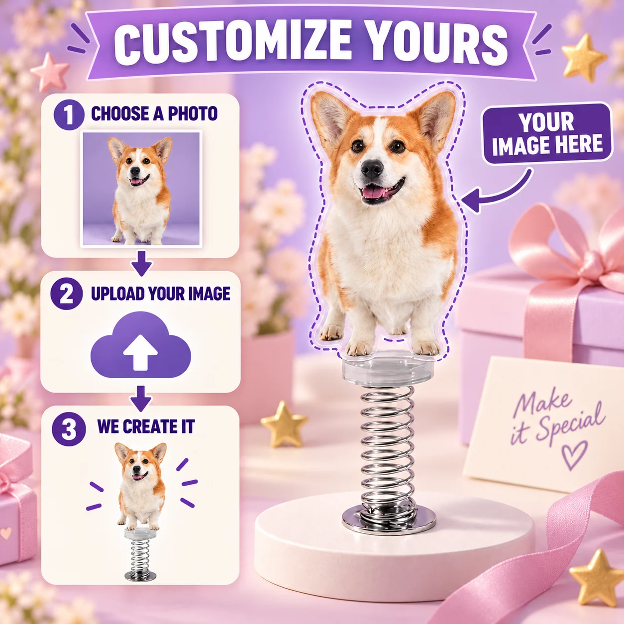 Custom Photo Acrylic Wobble Ornament, Personalized Pet Portrait Spring Bobblehead Desk Decor, Unique Gift