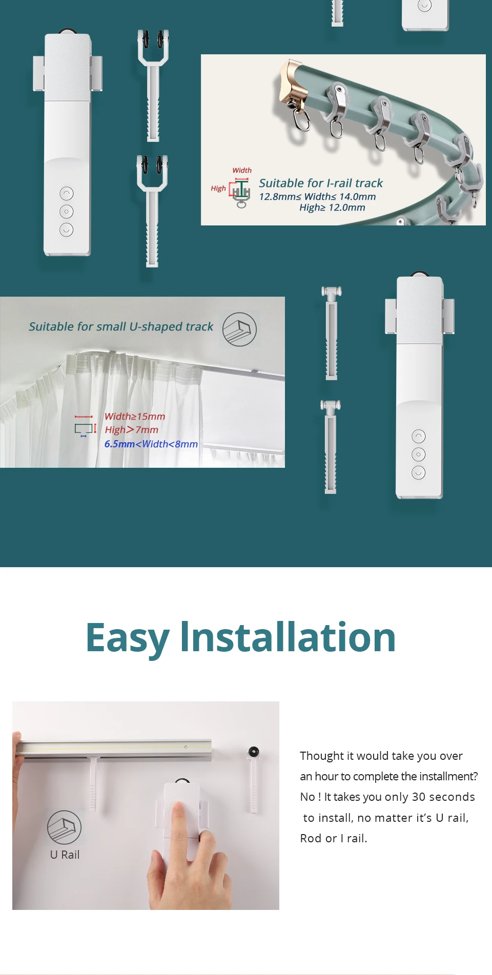 Zemismart Zigbee Smart Electric Curtain Robot Vorhangmotor für Roman Rod I Type U Type Track Work mit TUYA Alexa Google Home – Detail 4