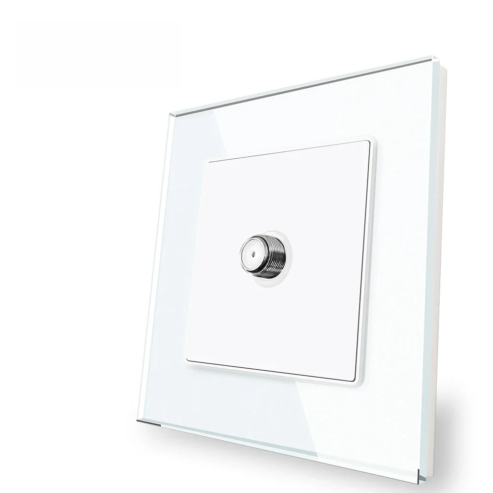 Delviz UK standardowe gniazdo satelitarne ścienne, 86mm * 86mm biały panel ze szkła kryształowego w nowym stylu, satelitarne gniazdko niskoprądowe wtyczki SATV — zdjęcie 2