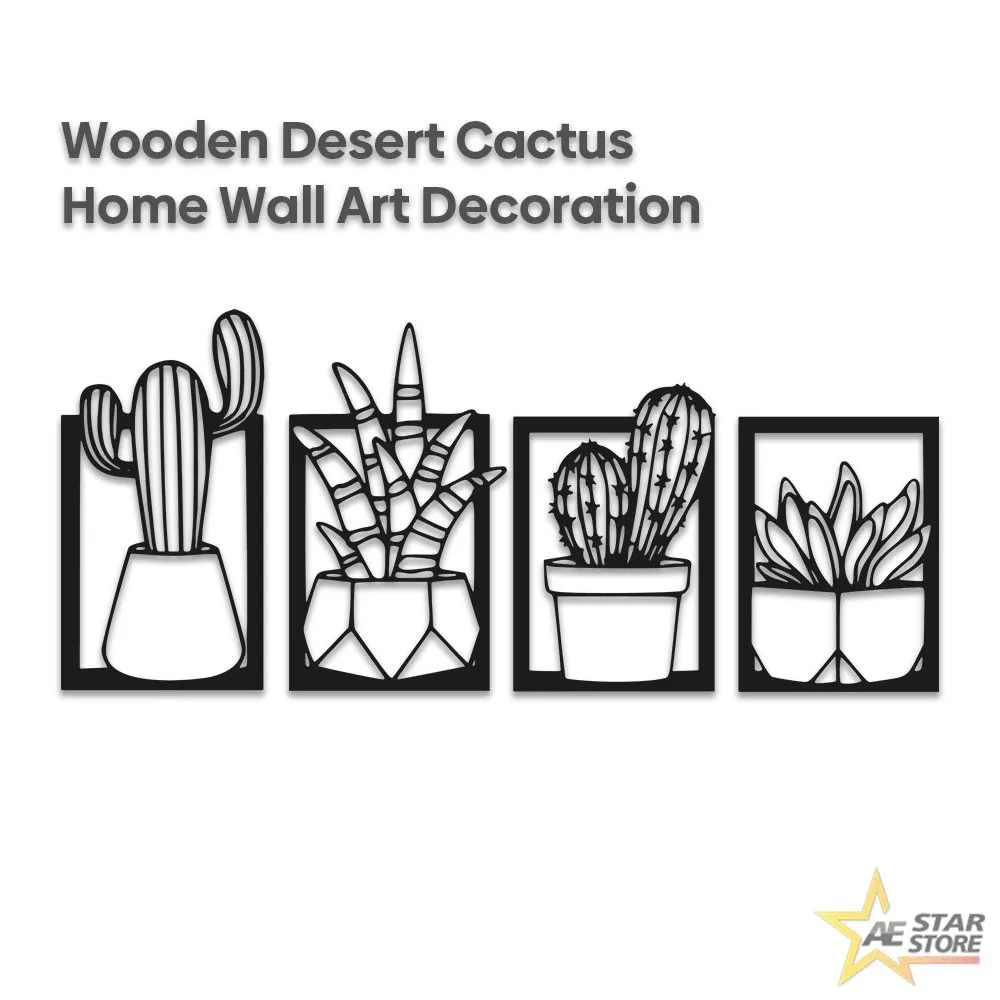 

Wooden Desert Cactus 4 Pcs Modern Home Wall Art Living Room Bedroom Kitchen Decoration 3D Creative Stylish Decorative Painting