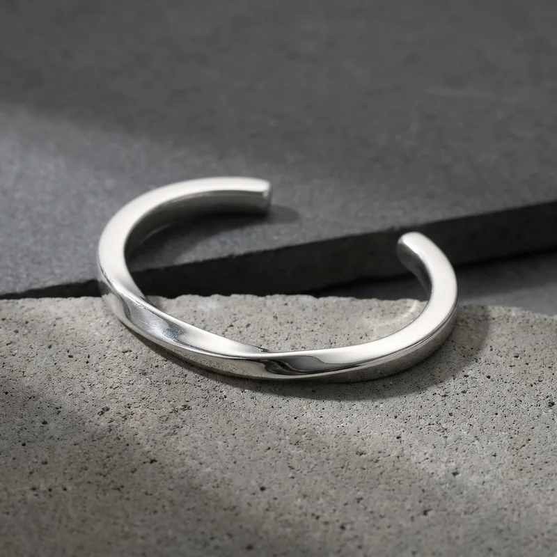 Stainless Steel Twisted Opening Cuff Bangle Bracelet | Unisex Fashion Accessory with C-Shaped Wristband (Size: 6MM x 64MM) 37g