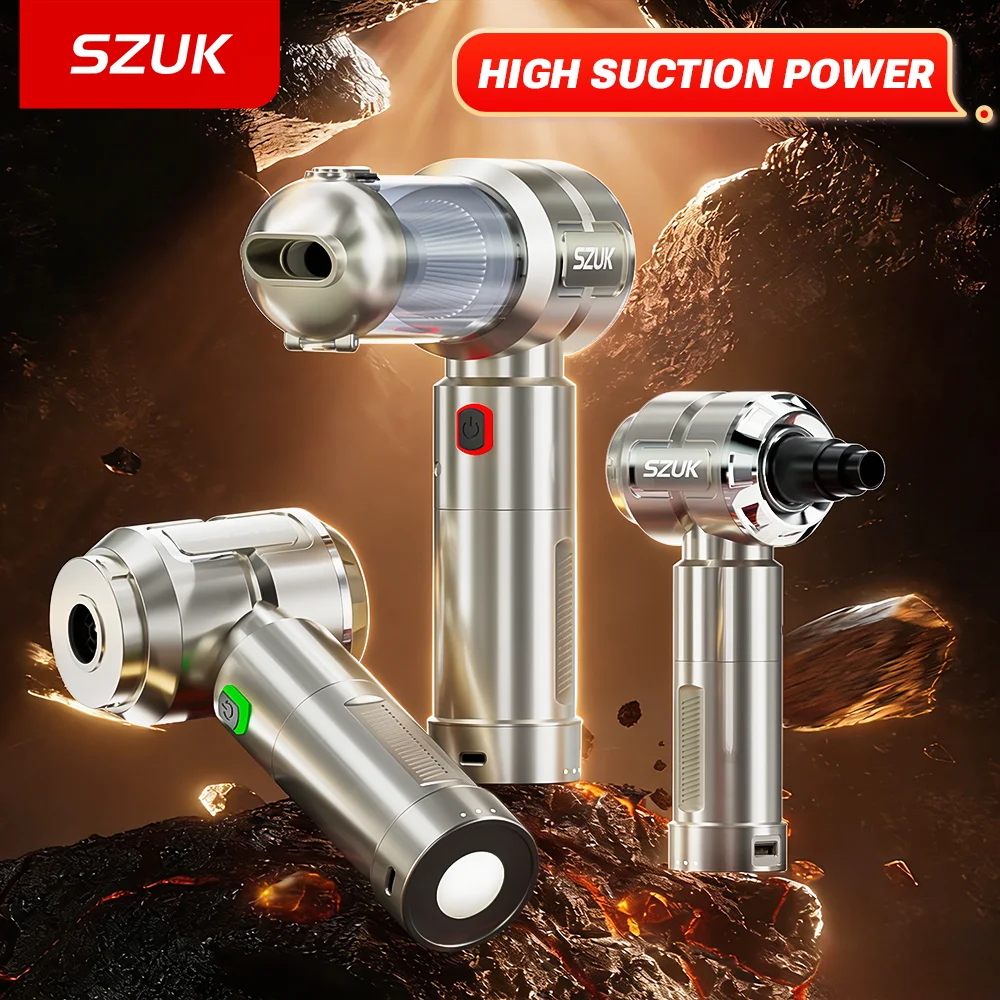 SZUK 2026 Car Vacuum Cleaner 6000mAh Portable Mini Cleaner Detachable Powerful Wireless Vacuum Cleaner for Car with LED Light