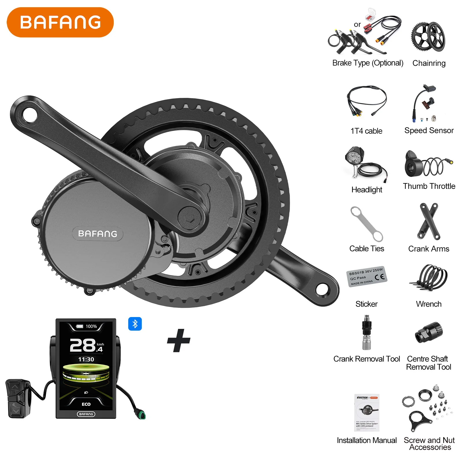 [Consegna in 3 giorni] BAFANG 36 V 350W (Potenza di picco 648Wh) Motore centrale 8Fun M215 BBS01B BBS01 Kit di conversione e-bike con protocollo CAN Motore con EKD01Bluetooth VD618 Mini VD03 DPC010