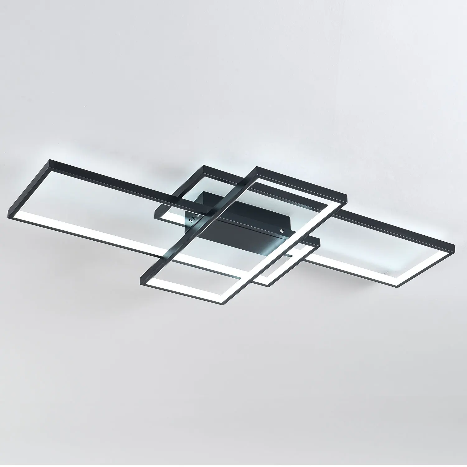 LED Ceiling Light,64W Modern Ceiling Lamp,3-Squares Aluminum Black LED Chandelier,Simple Flush Mount Ceiling Light (Cool White)