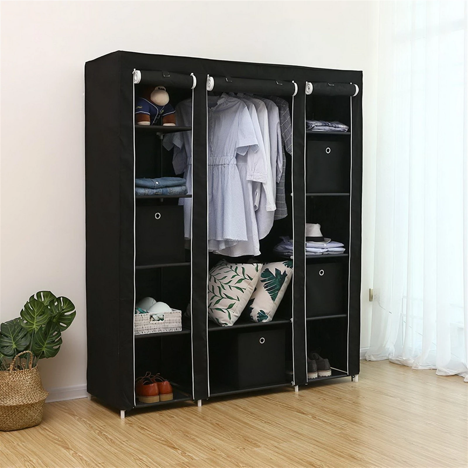 150x45x cm Portable cloths cabinet Non-Woven Fabric Wardrobe Sturdy Double Rod cloths Storage organises 12 Storage shoes