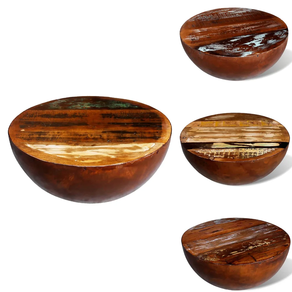 Vintage Style Coffee Table Solid Wood Steel Base Bowl form Bedside Table Living Room single Wood grain Random