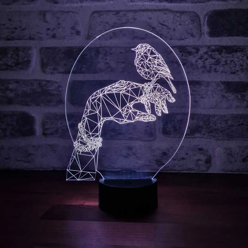 Hand and Bird Figures Decorative Gift LED Table Lamp - Artistic Illumination for Your Space