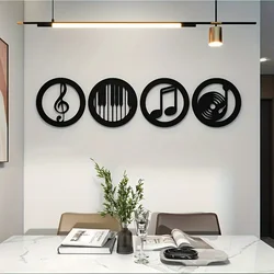 4pcs music metal wall decoration, wall hanging art logo black note hollow iron frame, KTV room decoration, music enthusiast gift