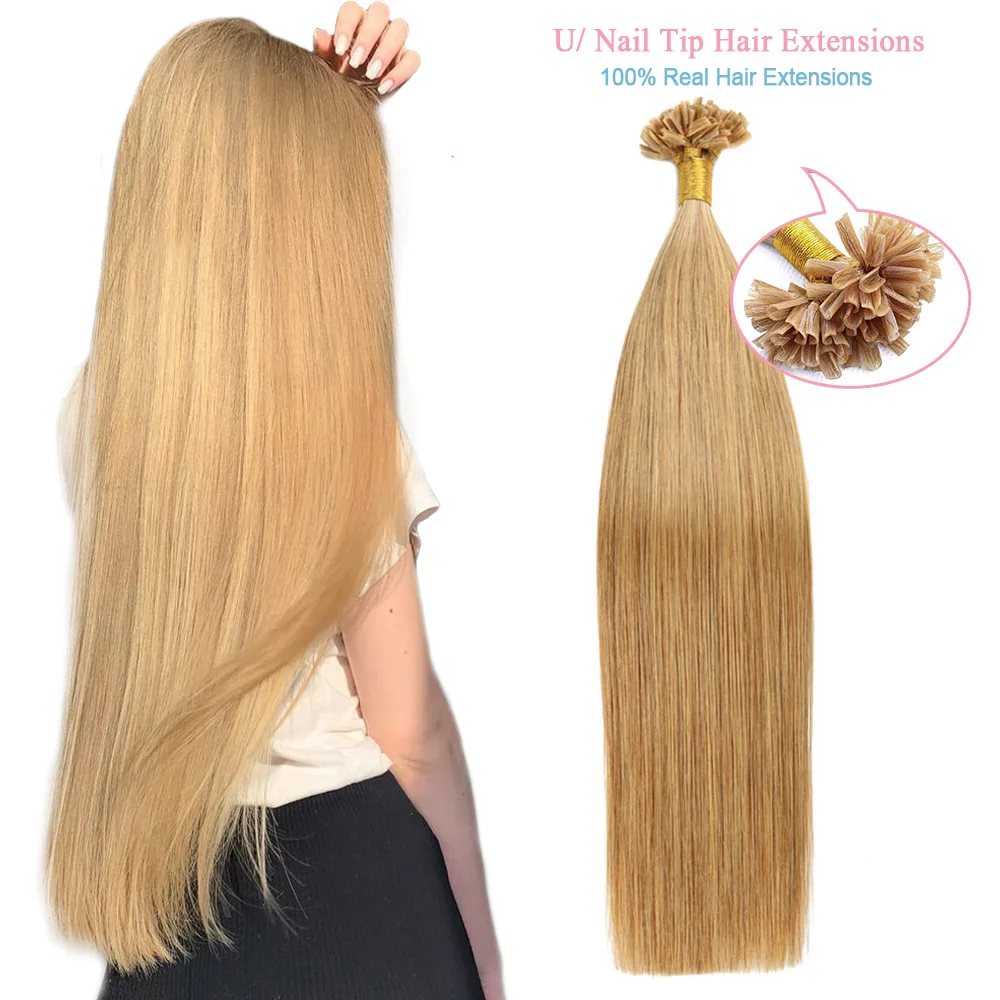 

U Tip Hair Extensions Real Human Hair Nail/U Tip Invisible Seamless Keratin Hot Fusion Hair Extensions Human Hair 100/200 Stands