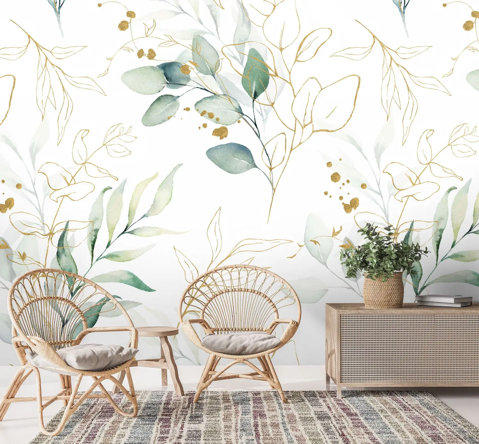 

Watercolor Eucalyptus Leaf Wallpaper, Soft Green Leaves Wall Mural