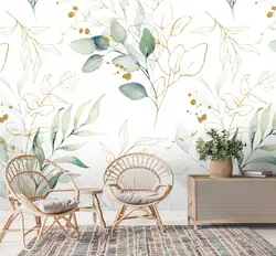 Watercolor Eucalyptus Leaf Wallpaper, Soft Green Leaves Wall Mural