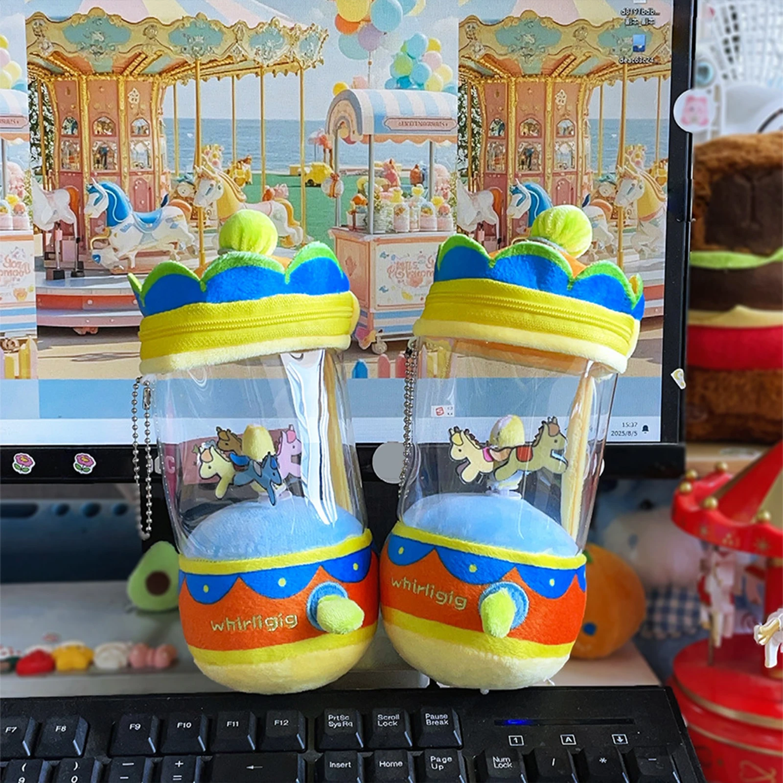 

Soft Drawstring Rotating Plush Toy Decor Multifunctional Hanging Ornament Interactive Kids Baby Toy Bag Charm-Fairground Theme