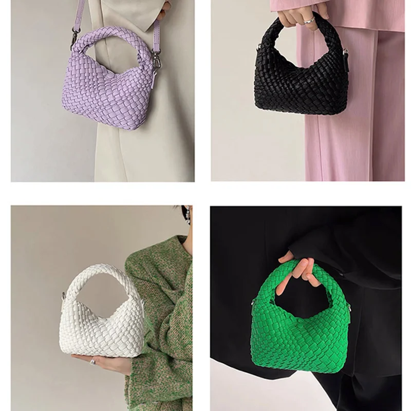 Bolso tejido de cuero PU para mujer, Mini bolso de mano de colores Macaron, bolso de vacaciones de verano, 225BZ5025