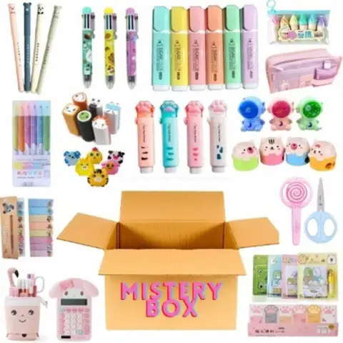 regalo sorpresa, caja misteriosa regalo, caja misteriosa llena de sorpresas, regalo inesperado. artículos de uso escolar papelería