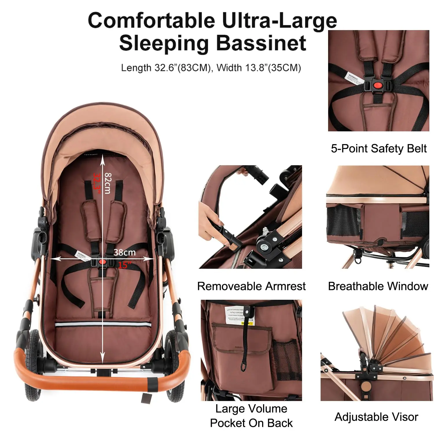 3-in-1 Baby Stroller Car Seat Set, Travel System for Newborn, Baby Carriage with Isofix Base Reversible Stroller Upto 55lbs, Foldable Stroller Suit