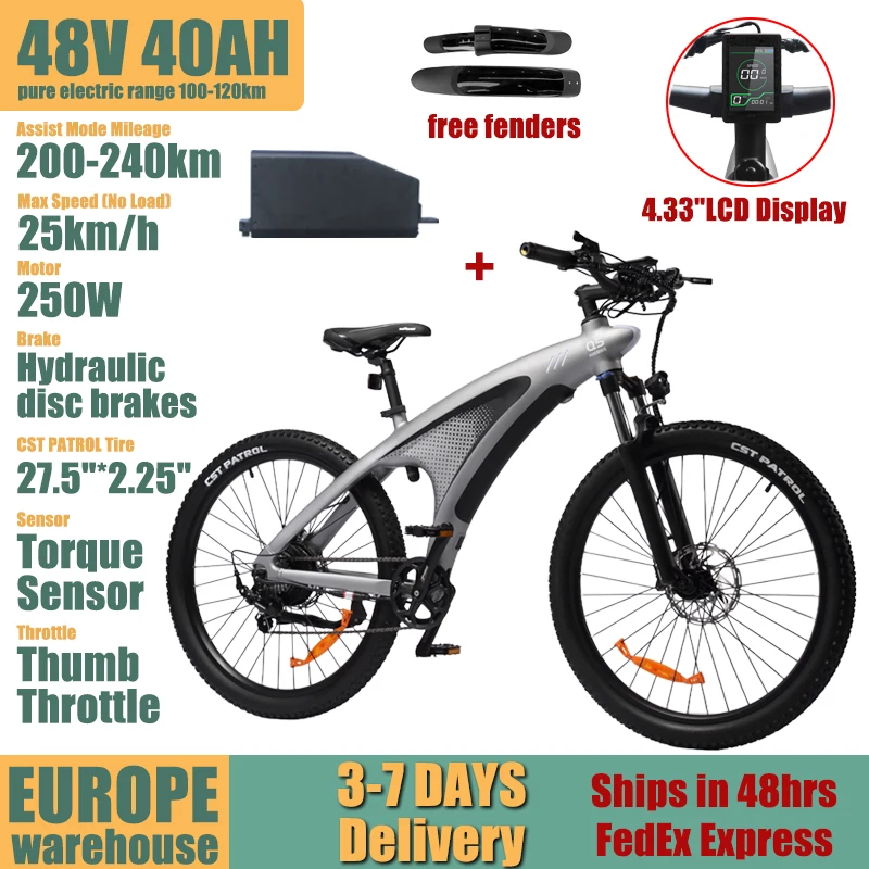 HX Q5 Elektrische Fiets 48V 20AH Uitneembare Batterij 85N.M Hoge Koppel Motor 120KM Lange Actieradius 27.5"*2.25" Mountainbanden Shimano 7 Versnellingen Hydraulische Schijfrem