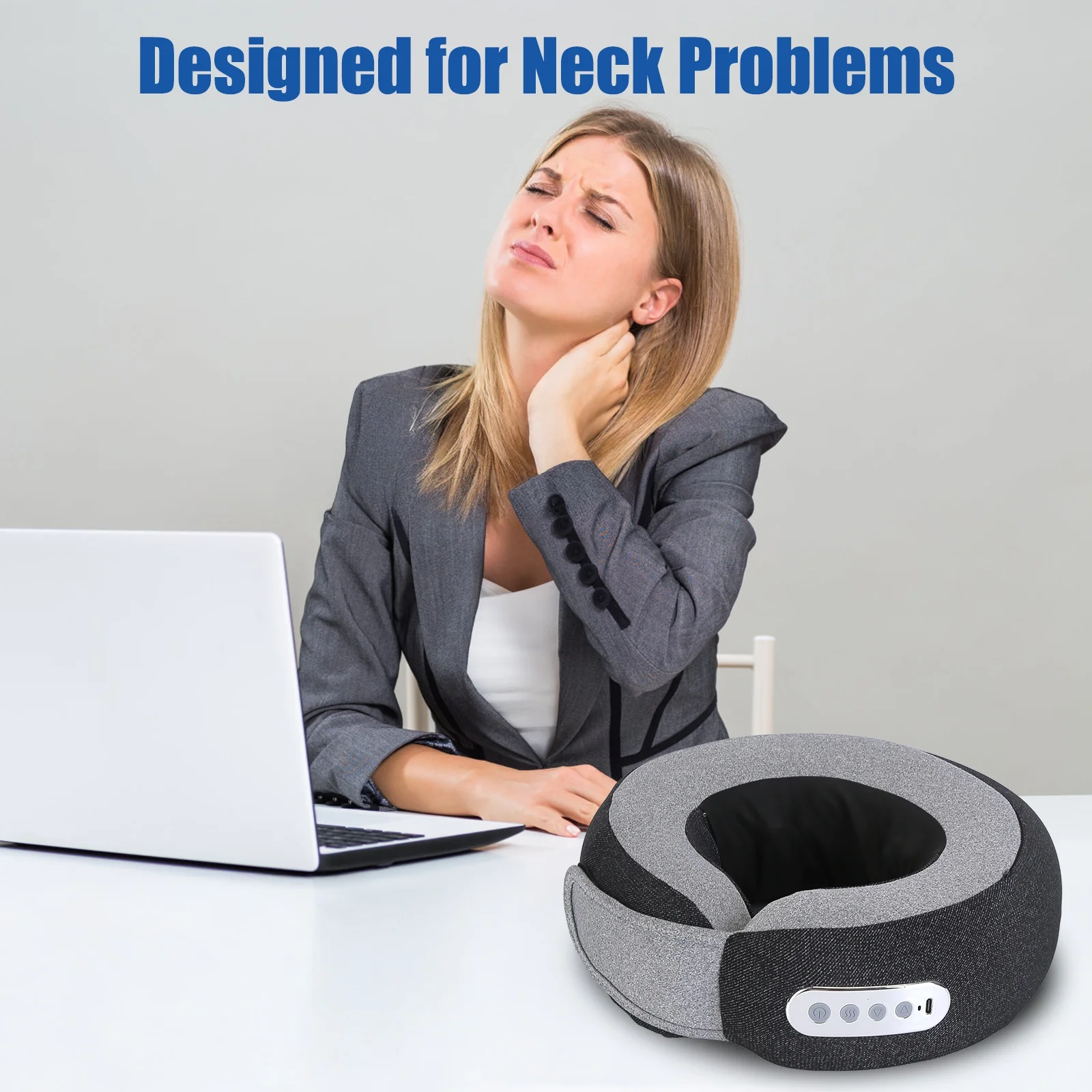 

Portable Rechargeable Neck Massager Pillow - Shiatsu Kneading (Forward/Reverse), 2 Heating Modes (104℉-122℉), 3 Speeds, Slow-R