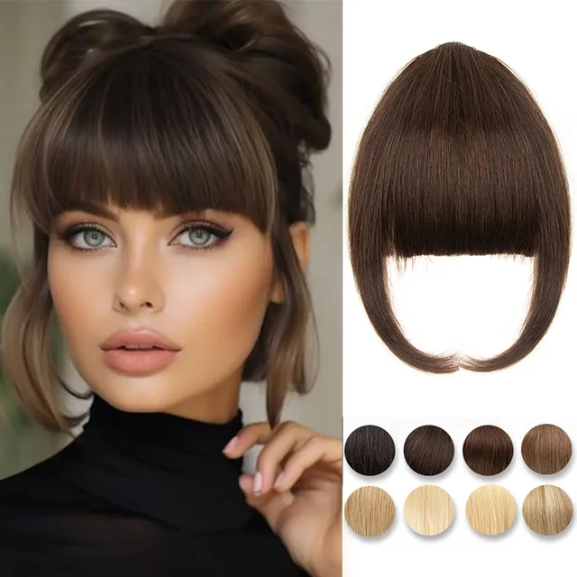 Ludzkie przypinana grzywka 3 klipsy 3D Blunt Cut naturalne włosy przypinana grzywka napowietrznych włosy doczepiane Clip In nie Remy 2.5 "x 4.5" czarny brązowy blond