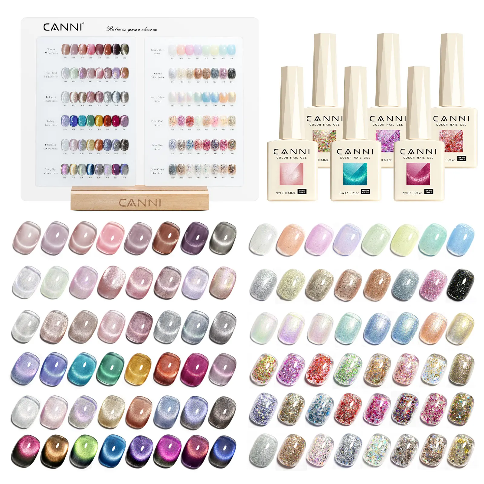 CANNI 96 Colors TPO/HEMA FREE Glitter Gel Cat Eye Gel Nail Polish Set UV/LED Soak-Off Gel Polish Manicure DIY Nail Art Christmas