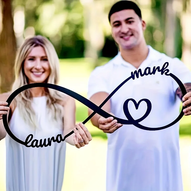 Personalized Infinity Heart Metal Wall Art - Couple Names & Date, Wedding/Anniversary/Valentine's Gift, Weatherproof Outdoor