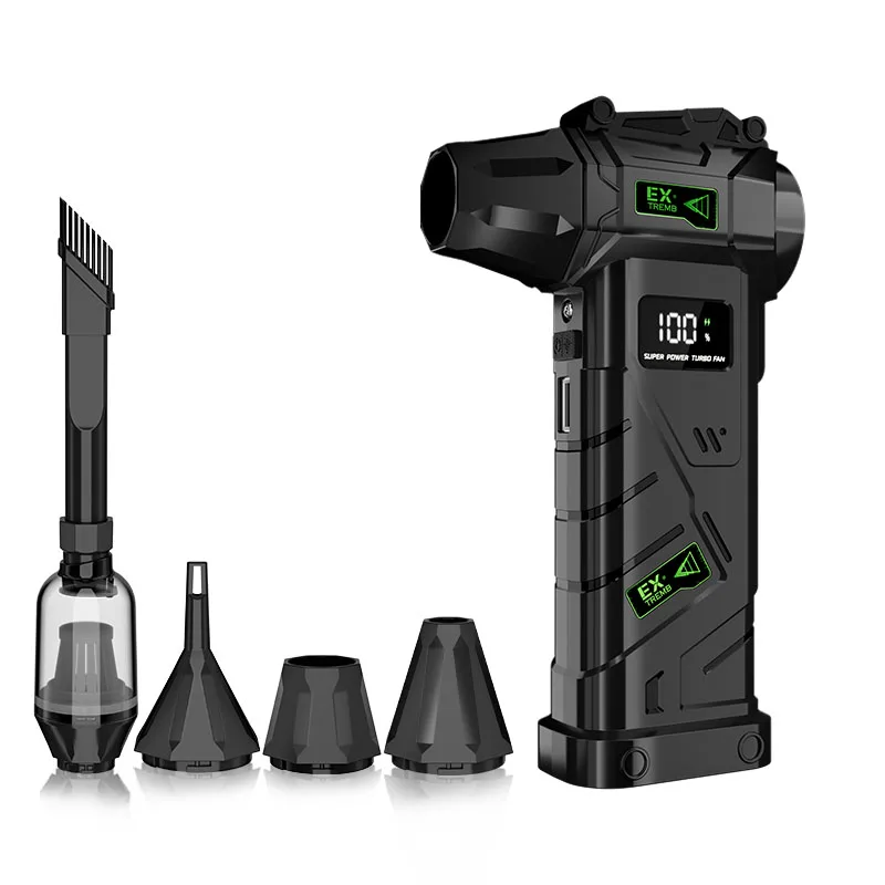 Tragbarer kabelloser Turbo-Ventilator, elektrischer Luftreiniger, 1.000.000 U/min, bürstenlos, 200 W, starker Wind, 4 Gänge, stufenlose Geschwindigkeit, 10.000 mAh Akku, LED-Anzeige, ersetzt