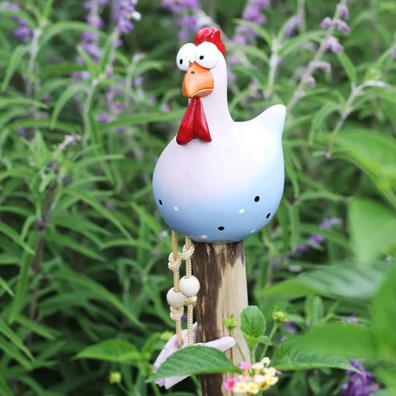 Hars groot ogen kip standbeeld - grillig tuindecor, tuin sculptuur ornament - afbeelding 1
