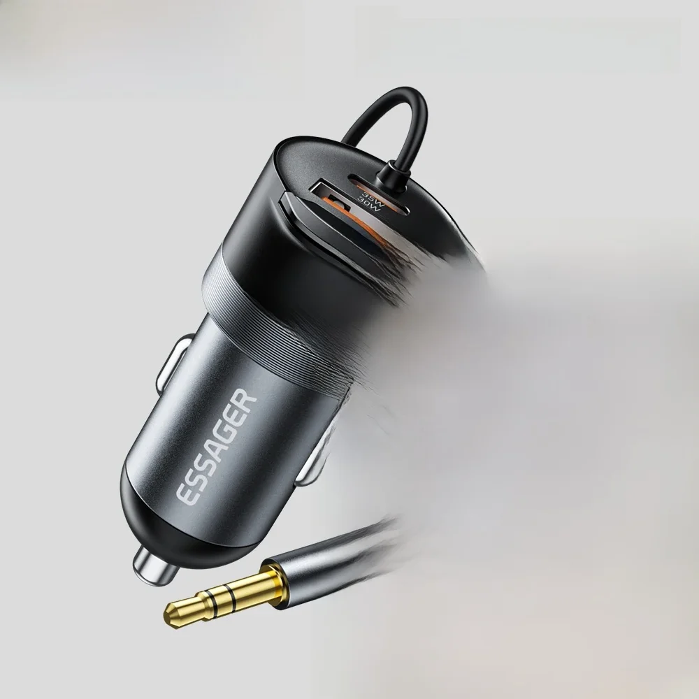 Essager 35W Dwuportowa ładowarka samochodowa Bluetooth 5.3 AUX Wysuwany kabel Jack 3,5 mm Szybkie ładowanie dla iPhone 16 Huawei Xiaomi Samsung — zdjęcie produktu 7