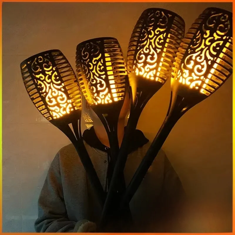 1/2/4Pack 96LED Zonne-verlichting Vlam Flikkerende Zaklamp Outdoor Waterdichte Tuin Decoratie Gazon Pad Yard patio Vloer Nachtlampje - afbeelding 2