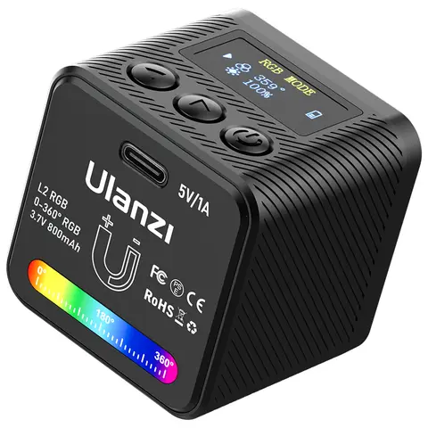 Ulanzi L2 RGB Mini COB Video Light 360° Full Color Magnetic Light with Diffuser for DSLR Camera Lightning Photography Vlog Live