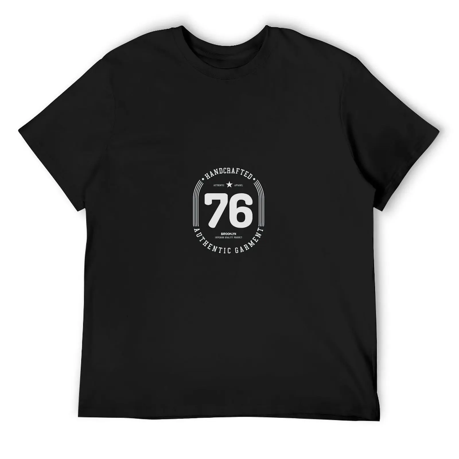 Brooklyn 76 Handcrafted Authentic Garment Circular Badge Print Black Cotton Crew Neck Casual T-Shirt