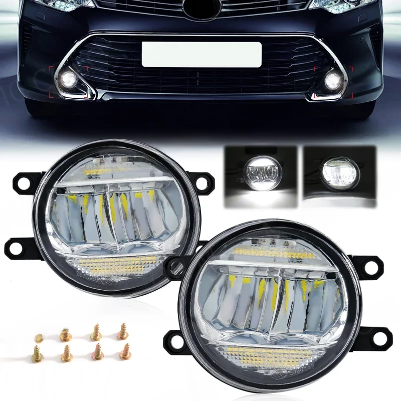 2 w 1 światło przeciwmgielne LED DRL dzienne reflektor do jazdy dziennej dla Toyota Corolla Camry Prius Tacoma RAV4 Yaris Avalon Sienna Highlander 12V — zdjęcie 2