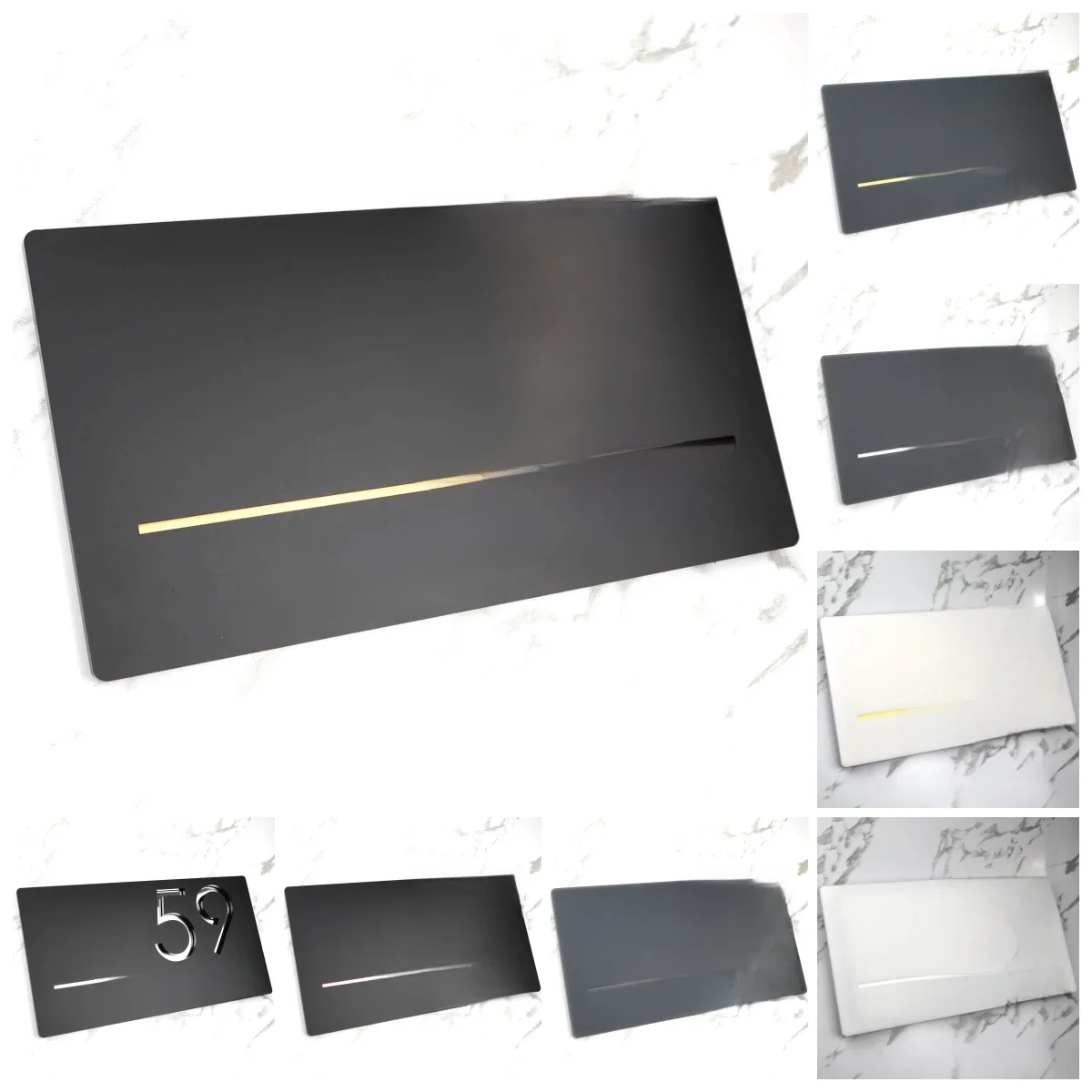 300 mm x 160 mm | 300mm x 200mm Laserowo wycinane matowe czarne i złote lustro Pływający znak domu Tablica materiały zewnętrzne Adres mieszkalny — zdjęcie 2